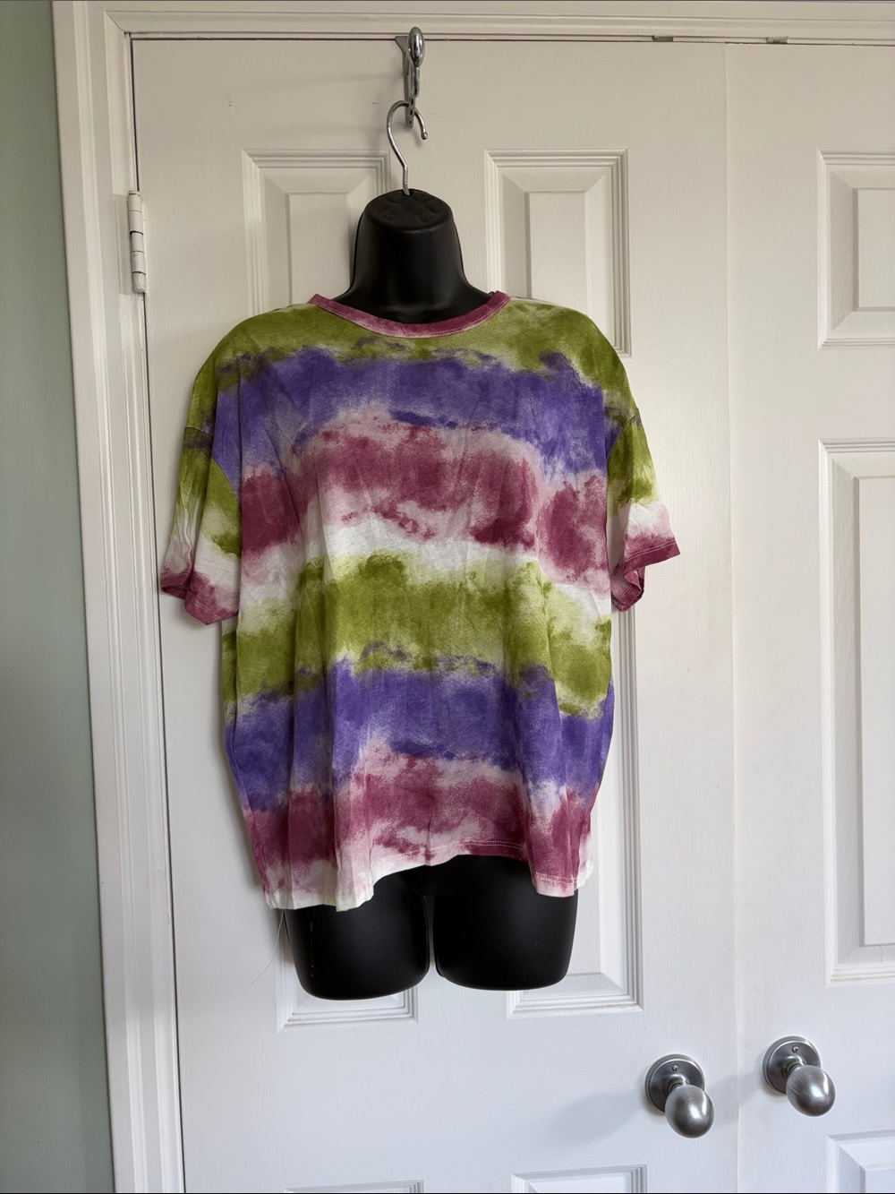 Zara. Tie-Dye Short Sleeve Tee — Green, Purple & Maroon Stripes
